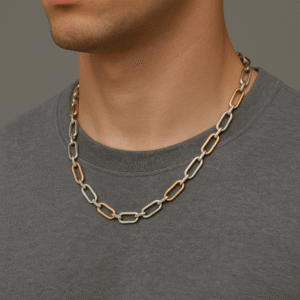 20 inch Sterling Silver Hoops Chain Necklace with Rose Gold Polish