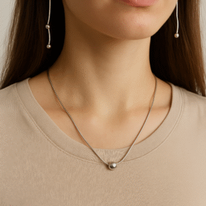 Pearl necklace with dangle earrings in sterling silver