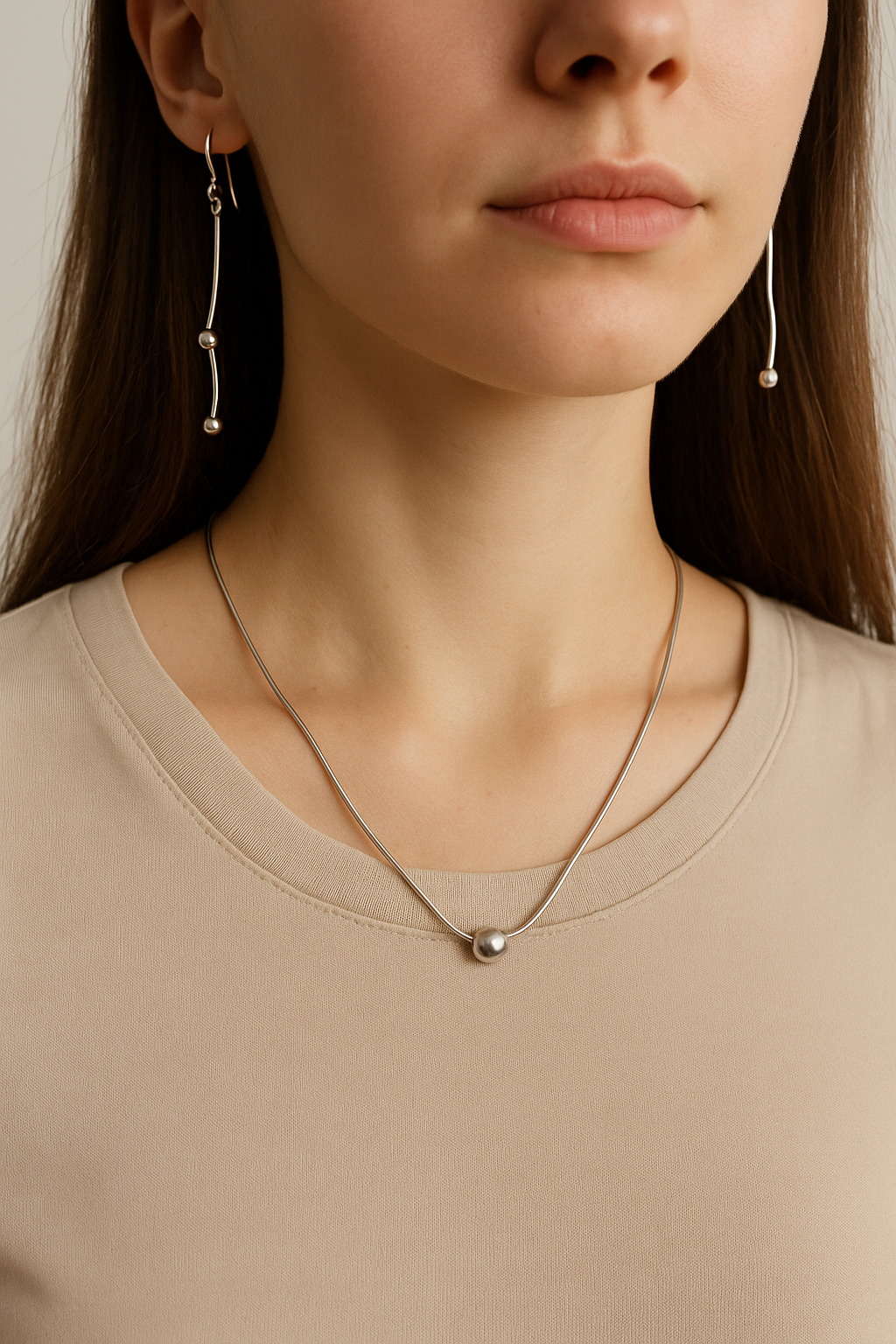 Pearl necklace with dangle earrings in sterling silver