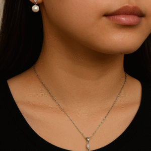 Sterling Silver Pearl Jewelry Set – Necklace & Drop Earrings with Sparkling Accents