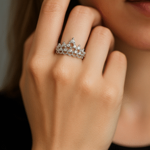 Sterling Silver Tiara Crown Ring with Sparkling Zirconia