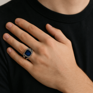 Blue Vintage-Style Statement Ring in Sterling Silver