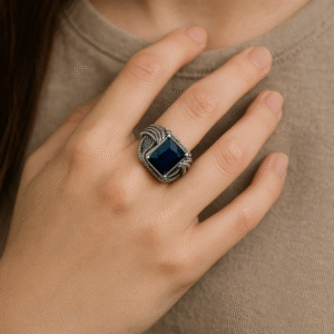 Blue Vintage-Style Statement Ring in Sterling Silver