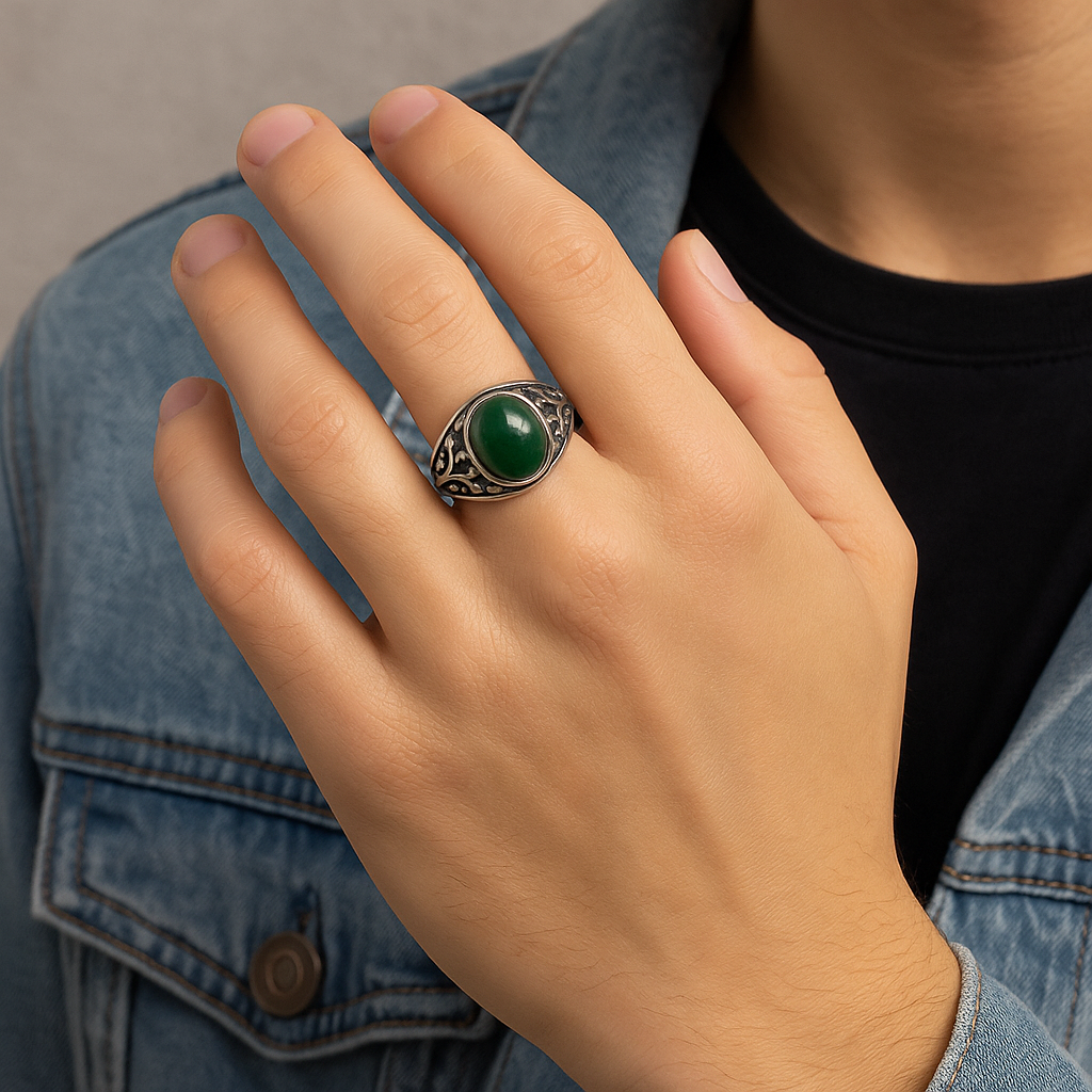 Vintage Sterling Silver Ring with Green Onyx Stone