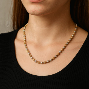 20inch Elegant Two-Tone Beaded Chain – Gold & Silver Finish