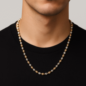 20inch Elegant Two-Tone Beaded Chain – Gold & Silver Finish