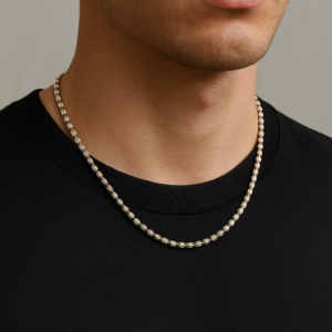 20 inch Two-Tone Ribbed Bead Chain in Sterling Silver