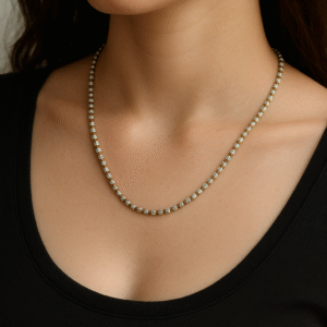 20 inch Two-Tone Ribbed Bead Chain in Sterling Silver