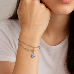 Evil Eye Silver Bracelet in Sterling Silver – Dual Chain Protection Charm