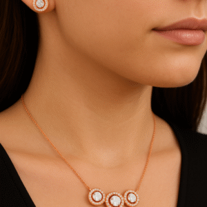 1gm Gold Pendant Necklace Set | Triple Circle Design