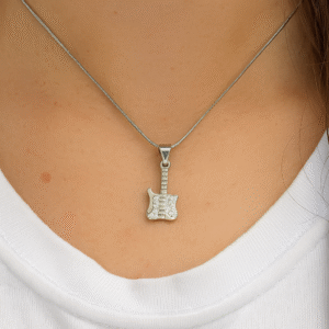 Sparkling Sterling Silver Guitar Pendant Necklace- Diamond-Accented Charm for Music Lovers
