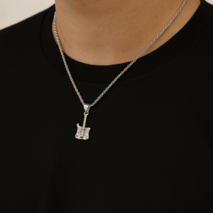 Sterling Silver Guitar Pendant Necklace for Men- Sparkling Rock-Inspired Design in Sterling Finish