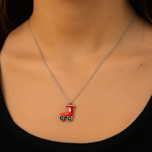 Sterling Silver Red Enamel Train Pendant Necklace- Playful Vintage Inspired Jewelry