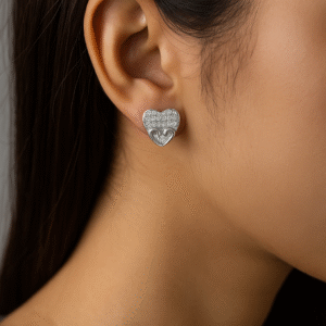 Sterling Silver Heart Stud Earrings for Women- Pavé Design
