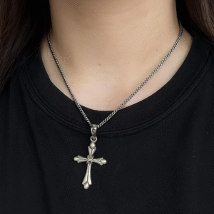 Sterling Silver Gothic Cross Pendant Necklace- Vintage Statement Jewelry