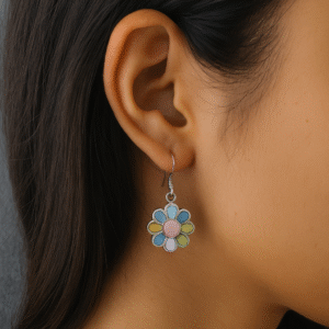 Sterling Silver Pastel Enamel Flower Drop Earrings- Hook Dangle for Women