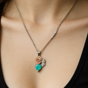 Sterling Silver Rose Wing Turquoise Heart Pendant Necklace