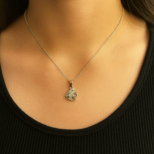 Sterling Silver Fish Heart Pendant Necklace for Women- Minimalist Love Design with Sparkling Stones