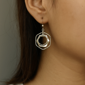 Sterling Silver Hexagon Dangle Earrings- Minimal Geometric Design