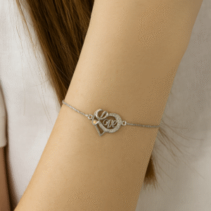 Sterling Silver “Love” Heart Bracelet for Women– Adjustable Romantic Gift Jewelry