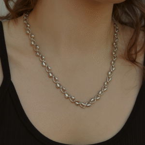 Sterling Silver Heart Chain Necklace- Polished Design, Perfect Everyday Accessory
