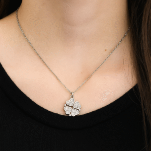 Folding Heart Necklace for Women- Unique 2 in 1 Silver Pendant with Four CZ Hearts