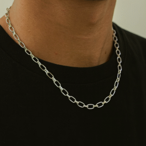Men’s Oval-Link Chain in Sterling Silver- Minimalist Paperclip Necklace