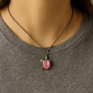 Sterling Silver Turtle Pendant with Pink Gemstone Inlay