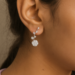 Elegant Floral Diamond Cluster Drop Earrings in Sterling Silver Vine Design
