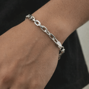 Adjustable Men’s Silver Bracelet in Sterling Silver- Polished Oval-Link Chain